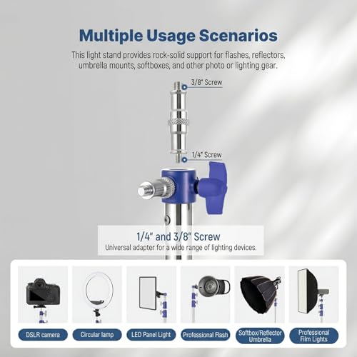 SH Light Stand Photography, 9.1ft/280cm Air Cushioned Studio Light Stand, Heavy Duty Metal Photo Video Tripod Stand with 1/4" to 3/8" Screw for Strobe, Camera, Ring Light, Softbox, Max Load 22lb/10kg - color: Blue
