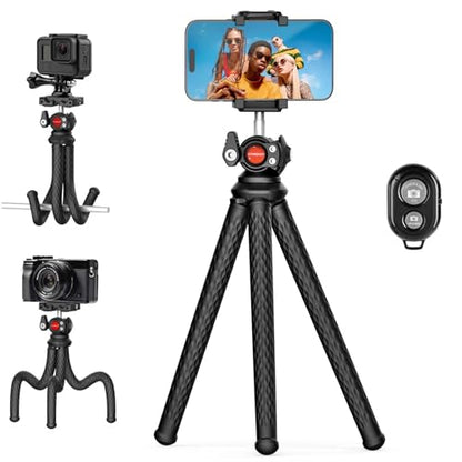 Phone Tripod, Upgraded Mini Flexible Tripod for iPhone with Wireless Remote, Portable Camera Tripod for Video Recording Vlogging Selfie, Compatible with iPhone Android Cameras