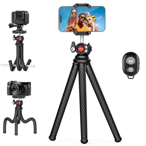 Phone Tripod, Upgraded Mini Flexible Tripod for iPhone with Wireless Remote, Portable Camera Tripod for Video Recording Vlogging Selfie, Compatible with iPhone Android Cameras