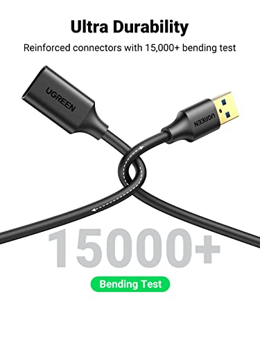 UGREEN USB Extender, USB 3.0 Extension Cable Male to Female USB Cable High-Speed Data Transfer Compatible with Webcam, Gamepad, USB Keyboard, Mouse, Flash Drive, Hard Drive, Oculus VR, Xbox 15 FT - size: 15 ft