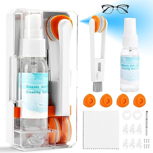 Ordilend Glasses Cleaner, Glasses Cleaning Kit with Eyeglass Cleaner Spray, Eyeglass Lens Cleaner, Microfiber Cleaning Cloth,Portable Eyeglass Repair Kit with Screws, Safe for All Lens(White) - color: Off-white