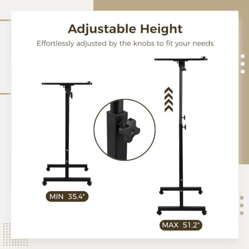 Mobile Podium, Adjustable Standing Desk with Caster Wheels, Adjustable Height 360° Swivel Desktop, Versatile Podium Laptop Desk Stand Up Desk Easel Presentation Lectern (Black) - color: Black