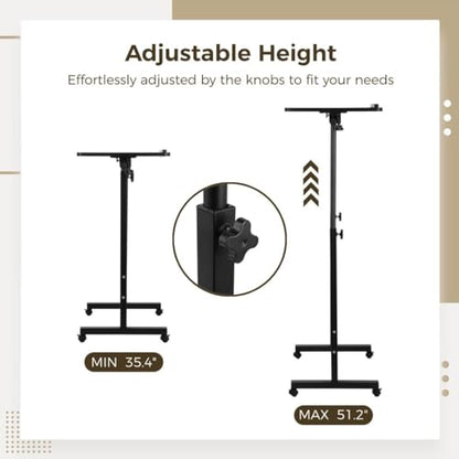 Mobile Podium, Adjustable Standing Desk with Caster Wheels, Adjustable Height 360° Swivel Desktop, Versatile Podium Laptop Desk Stand Up Desk Easel Presentation Lectern (Black) - color: Black