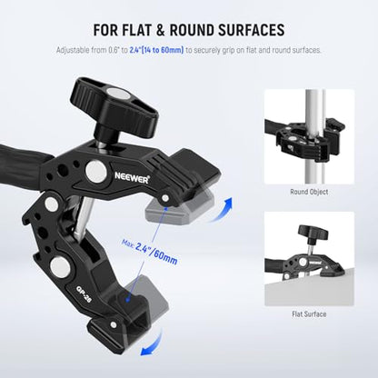 NEEWER Action Camera Mount Kit with Super Clamp, Soft Tube, Action Camera Adapter, Adjustable Holder for Flat/Round Surfaces, Compatible with GoPro Insta360 DJI Smartphone GP-26 - style: GP-26