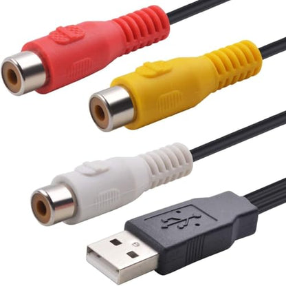 USB to 3RCA Cable,USB A 2.0 Male to 3 RCA Female Cable,AV Composite Adapter Cord for PC,Mac,DVR,HDD,DVD Player,Set Top Box,AV System,Home Theater Video Audio Transfer