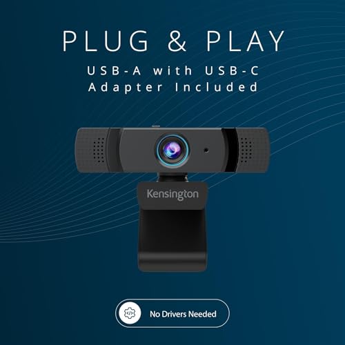 Kensington W1060 EQ 1080p Fixed Focus Webcam with Stereo Microphones, Auto Light Correction, USB Plug‑and‑Play for PC & Mac (K81171WW)