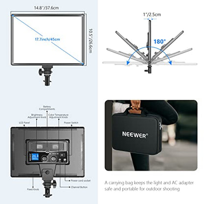 Neewer NL288 LED Video Light with 2.4G Remote, 45W 4800Lux 3200K-5600K CRI 97+ Dimmable Bi-Color 18" Soft Light Panel for Photography YouTube Live Stream Game Zoom Meeting(Battery Not Included)