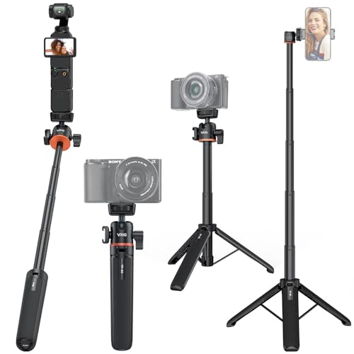 VRIG 21.6" Extension Pole Tripod for DJI Osmo Pocket 4/3,Insta360 Luna Ultra, Mini Selfie Stick Tripod Stand Handle Grip for Insta360 X5,Xtra Muse Webcam Canon G7X Mark III Sony Cameras Vlogging - color: A0031