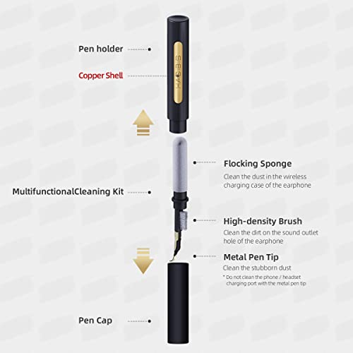 Hagibis Cleaning Pen for Airpods Pro 1 2 Multi-Function Cleaner Kit Soft Brush for Bluetooth Earphones Case Cleaning Tools for Lego Huawei Samsung MI Earbuds (Black) - color: Black