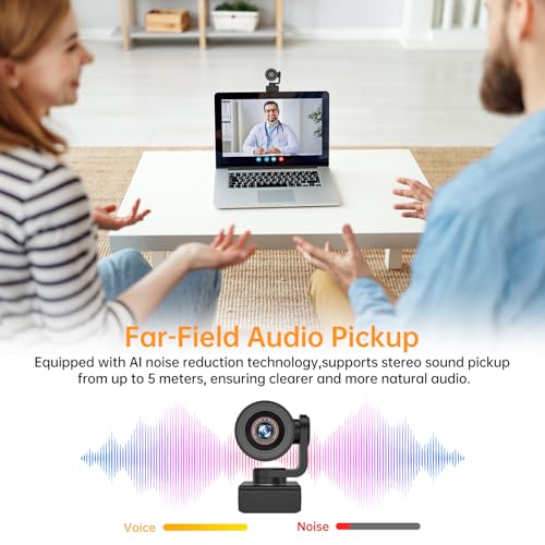 MT-VIKI 4K AI PTZ Webcam, Auto Tracking Gesture Control Camera, 1080P 60fps, 92° Wide Angle, 330° Pan 180° Tilt, TOF 0.2s Fast Focus, Dual Mic, USB-C for Streaming Meeting Online Class