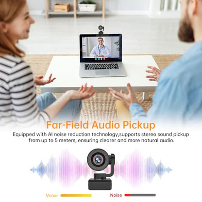 MT-VIKI 4K AI PTZ Webcam, Auto Tracking Gesture Control Camera, 1080P 60fps, 92° Wide Angle, 330° Pan 180° Tilt, TOF 0.2s Fast Focus, Dual Mic, USB-C for Streaming Meeting Online Class
