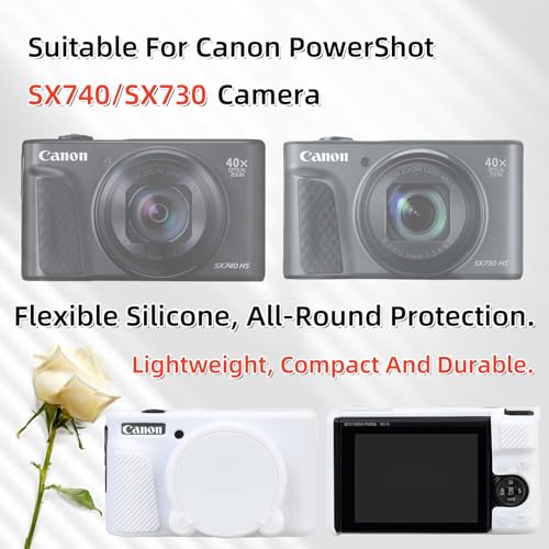 Camera Case for Canon PowerShot SX740/ SX730 Digital Camera,SX740 HS Case, Soft Silicone Protective Case Removable Lens Cover,Comes with 2 Screen Protectors and 1 Wrist Strap. (White) - color: White