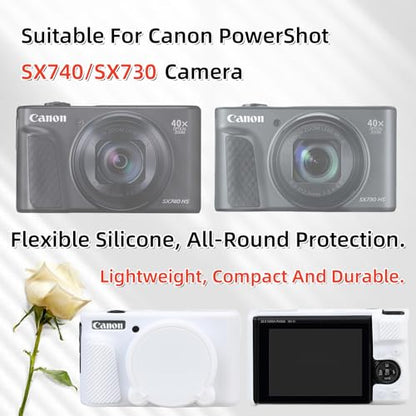 Camera Case for Canon PowerShot SX740/ SX730 Digital Camera,SX740 HS Case, Soft Silicone Protective Case Removable Lens Cover,Comes with 2 Screen Protectors and 1 Wrist Strap. (White) - color: White