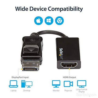 StarTech.com DisplayPort to HDMI Adapter - 4K 60Hz Active DP 1.4 to HDMI 2.0 Video Converter - DP to HDMI Monitor/TV/Display Cable Adapter Dongle - Latching DP Connector (DP2HD4K60S), Black | DP 1.4 to HDMI 2.0, 3840 x 2160, 4K 60Hz UHD, 7.1 audio, DPCP,