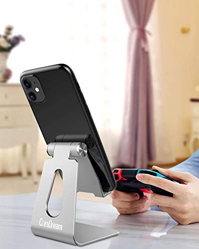 CreaDream Adjustable Cell Phone Stand, Phone Stand, Cradle, Dock, Holder, Aluminum Desktop Stand Compatible with Phone Xs Max Xr 8 7 6 6s Plus SE Charging, Accessories Desk,All Mobile Phones-Silver - color: Silver