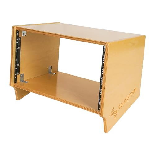 Sound Town DIY 6U Angled Desktop Turret Studio Rack with Solid Baltic Birch Plywood, Golden Oak, Assembly Required (SDRK-Y6SL) - size: 6U, Golden Oak