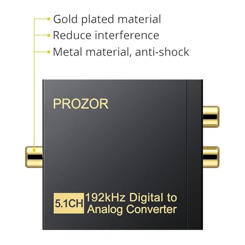 PROZOR 192Khz Digital to Analog Audio Converter Support 5.1CH Optical to RCA Converter with Magnetic Ring Power Cord Digital Toslink SPDIF to Analog L/R RCA 3.5mm Adapter for HDTV Blu-Ray DVD PS3 PS4 - size: Aluminum Alloy Shell, style: 5.1CH Dolby Digita