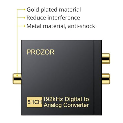 PROZOR 192Khz Digital to Analog Audio Converter Support 5.1CH Optical to RCA Converter with Magnetic Ring Power Cord Digital Toslink SPDIF to Analog L/R RCA 3.5mm Adapter for HDTV Blu-Ray DVD PS3 PS4 - size: Aluminum Alloy Shell, style: 5.1CH Dolby Digita