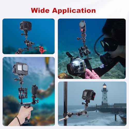 1-Inch Ball Head Camera Mount Adapter with Dual Screw Holes - Aluminum Alloy Universal Clamp for DSLR, GoPr0, Insta360 Underwater Photography Accessories 63155