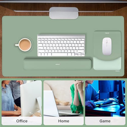 MOSISO Keyboard Mouse Pad Set, Large Gaming Mouse Pad&Rectangular Keyboard Wrist Rest&Mousepad with Wrist Rest&Coaster, Ergonomic Non-Slip&Easy Typing Pad with Curved Silicone Lining, Antique Green - color: Antique Green