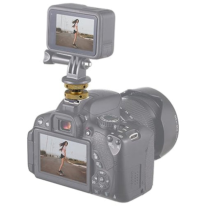 MINIFOCUS Camera Hot Shoe Mount Adapter, Double Nut with 1/4" and 3/8" Aluminum Alloy Tripod Screw Flash Shoe Mount for LED Monitors, Microphone, DSLR Field Monitor (Pack of 2)