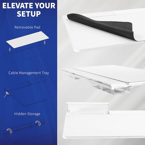 VIVO White 60 x 30 in Standing Desk, DESK-KIT-1B6-P3W | Electric, Holds 220 lbs, Sit Stand, Height Adjustable, Cable Tray, Full-Size Mouse Pad, Office Furniture, Black Frame - color: White Top / Black Frame, size: 60 x 30
