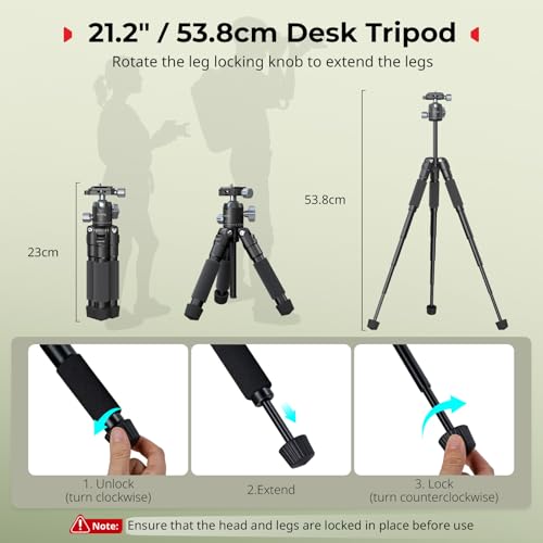 SmallRig VT-20Pro 21.2"/ 53.8cm Mini Tripod for Camera and Phone, Aluminum Alloy Small Desktop Tripod with 360° Ball Head, Table tripods Load Up to 11lb / 5kg - style: VT-20 Pro