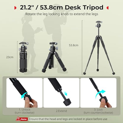 SmallRig VT-20Pro 21.2"/ 53.8cm Mini Tripod for Camera and Phone, Aluminum Alloy Small Desktop Tripod with 360° Ball Head, Table tripods Load Up to 11lb / 5kg - style: VT-20 Pro