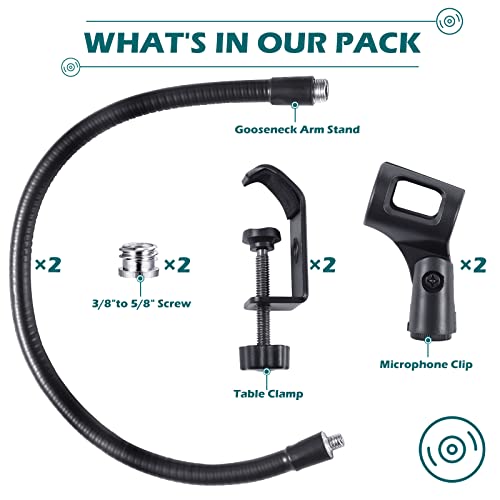 2 Sets Gooseneck Mic Stand 13 Inch Microphone Stand Flexible Gooseneck Desktop 3/8 to 5/8 Inch with Clip Desk Clamp for Podium, Lecture Recording Studio Podcast Meeting Radio Broadcasting Studio Live