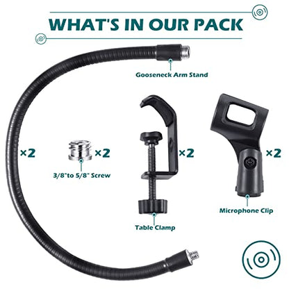 2 Sets Gooseneck Mic Stand 13 Inch Microphone Stand Flexible Gooseneck Desktop 3/8 to 5/8 Inch with Clip Desk Clamp for Podium, Lecture Recording Studio Podcast Meeting Radio Broadcasting Studio Live