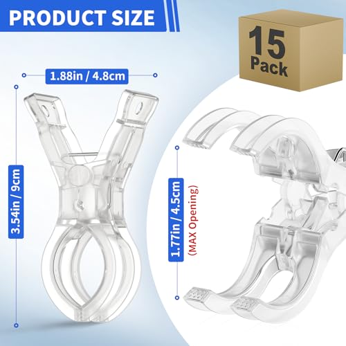 15 Pack Balloon Arch Clips, Large Clear Spring Clamps for Backdrop, 3.5'' Plastic Clips Supplies for Birthday Decoration Accessories Beach Towels Crafts Swimming Pool Photography Studios