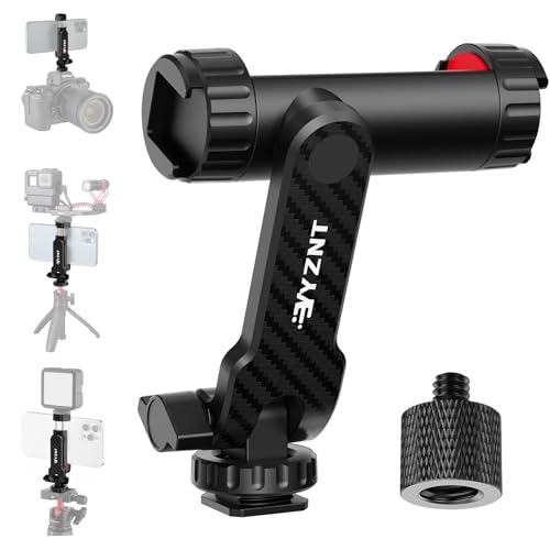 Phone Tripod Mount, Universal Smartphone Holder with 2 Cold Shoe Mount Adapter and 1/4" Standard Screw Thread, 360°Rotation & 180°Tilt Phone Clamp Compatible with iPhone & Android for Photography