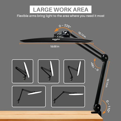 20 Inch LED Desk Lamp with Clamp, 20W 2200 Lumens, 4 Bightness Levels 3 Color Temperatures, Eye-Caring Working Reading Lamp (Black, CCT) - size: BLACK-CCT-Non Protective
