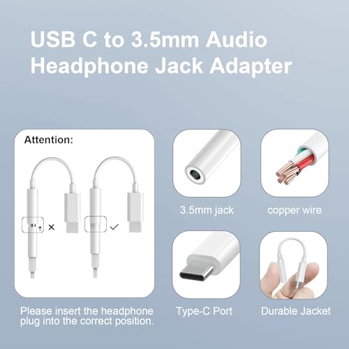 Duyasurs 2 Pack USB C to 3.5mm Headphone Jack Adapter, USB C to Aux Audio Dongle Cable Cord Compatible with iPhone 17/16/15 Pro/15 Pro Max, iPad Pro, MacBook, Samsung S21-24, Pixel 7/6/5
