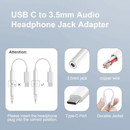 Duyasurs 2 Pack USB C to 3.5mm Headphone Jack Adapter, USB C to Aux Audio Dongle Cable Cord Compatible with iPhone 17/16/15 Pro/15 Pro Max, iPad Pro, MacBook, Samsung S21-24, Pixel 7/6/5