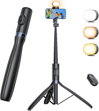 ANXRE 67.7" Selfie Stick Tripod with Light, NT99 Extendable Tripod Stand with Remote for Camera Phone Filming Vlogging, Travel Phone Tripod Compatible with Phone Camera Gopro - size: 67.7"-Light