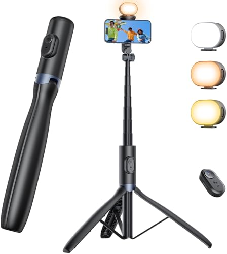 ANXRE 67.7" Selfie Stick Tripod with Light, NT99 Extendable Tripod Stand with Remote for Camera Phone Filming Vlogging, Travel Phone Tripod Compatible with Phone Camera Gopro - size: 67.7"-Light