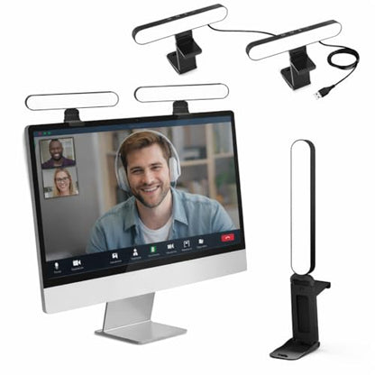 UBeesize Dual Webcam Light for Monitor, Video Conference Lighting with Adjustable Stand, USB Powered Streaming Light with Adapter, Ring Light for Computer Laptop, Zoom Lighting for Video Calls 2 Pack