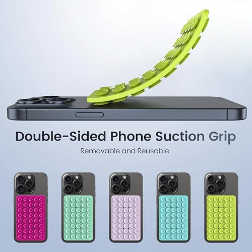 Double Sided Silicone Suction Phone Holder Mount, Silicon Accessory for iPhone and Android, Hands-Free Mirror Shower Phone Holder, TikTok Videos and Selfies (Green+Turquoise) - color: Green+Turquoise
