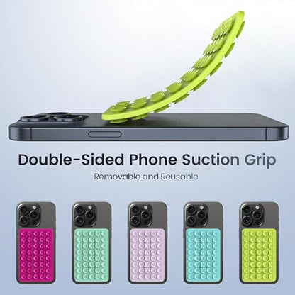 Double Sided Silicone Suction Phone Holder Mount, Silicon Accessory for iPhone and Android, Hands-Free Mirror Shower Phone Holder, TikTok Videos and Selfies (Green+Turquoise) - color: Green+Turquoise
