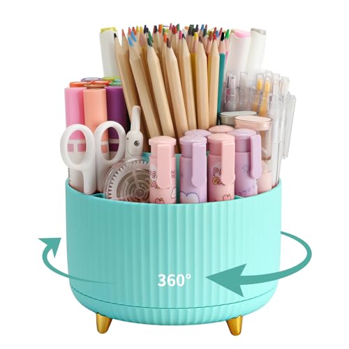 Camelmother 360°Rotating Pen&Pencil Holder For Desk With 5Slots Cute Office | Spacious Beautiful & Durable For Teachers Students Workers Easy Storage for Pens Stationery - color: blue