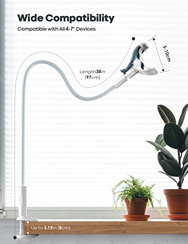 Lamicall Gooseneck Phone Holder Bed - [Nylon Braided] Flexible Arm, Overall Length 38inch, 360 Adjustable Clamp Clip, Overhead Cell Phone Mount Stand for Bed, Desk, White & Blue - color: White