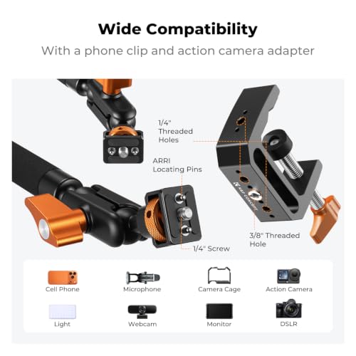 K&F CONCEPT 22" Magic Arm Clamp Kit, Flexible Desk Camera Mount, Long Articulating Friction Boom Arm for Phone, Action Camera, LED Light, Microphone
