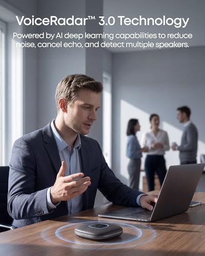 Anker PowerConf Speakerphone, Zoom Certified Conference Speaker with 6 Mics | 360° Enhanced Voice Pickup, 24H Call Time, Bluetooth 5.3, USB C, Compatible with Leading Platforms for Personal Workspaces - color: Black