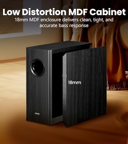 Edifier T5s Powered Active Subwoofer with 70W RMS, 8" Long-Throw Woofer, Deep Bass (35Hz) Speaker, Built-in Amp, Low Distortion, Phase Selector & Energy-Efficient for Home & Studio Audio, Black - color: Black