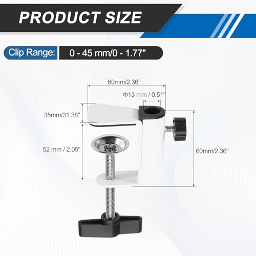 HARFINGTON Metal Table Clamp Mount 2" Hole Dia Clamp for Desk Lamp Mount Stand Universal Cantilever Bracket with Adjustable Screw Plastic Handle for Microphone Arm Lamp Stand, White - size: 2 Inch, style: Plastic Handle