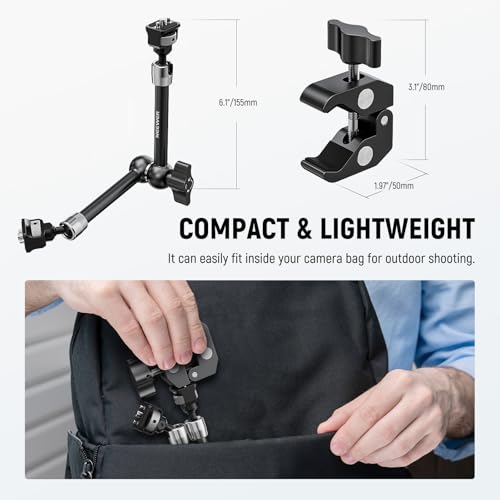 Neewer 11" Articulating Magic Arm Clamp Mount with Super Clamp, Camera Monitor Mount with 1/4" 3/8" ARRI Locating Pins & Holes for DSLR Action Camera Video Light Compatible with SmallRig Cage, ST16C - style: ST16C w/Clamp