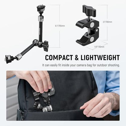Neewer 11" Articulating Magic Arm Clamp Mount with Super Clamp, Camera Monitor Mount with 1/4" 3/8" ARRI Locating Pins & Holes for DSLR Action Camera Video Light Compatible with SmallRig Cage, ST16C - style: ST16C w/Clamp