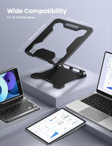 LOXP Adjustable Laptop Stand for Desk, Metal Foldable Laptop Riser Holder, Portable Ventilated Cooling Desk Book Shelf, Ergonomic Computer Notebook Stand Compatible with 10-15.6" Laptops - color: Classic Black