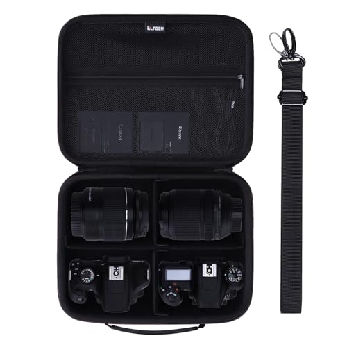 L LTGEM Medium Camera Case Compatible with Canon/Sony/Nikon DSLR Mirrorless Camera and Multiple Lens, Hard Travel Carrying Case with 3 Dividers and Shoulder Strap, Black - color: Black, size: Medium